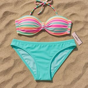 Victoria’s Secret Bikini Set 34C Top & Large Bottom – Bright, Beachy, & Bold!